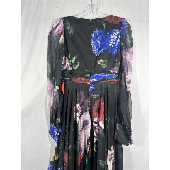NWT Mac Duggal [ 2‎ ] 67872 Floral Chiffon Long Sleeve Maxi Dress Black #S1875 - Picture 13 of 14